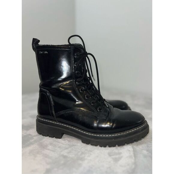 BENCH Women’s Lace Up Black Moto Combat Boots 10 - Picture 1 of 9
